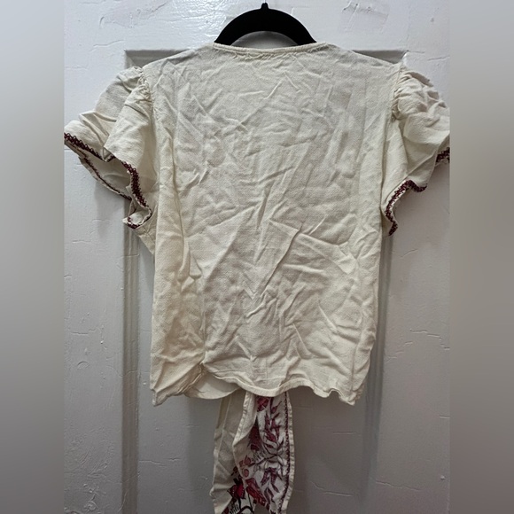 Max Studio Cream and Red Printed Design Tie-Front Blouse - Picture 6 of 6